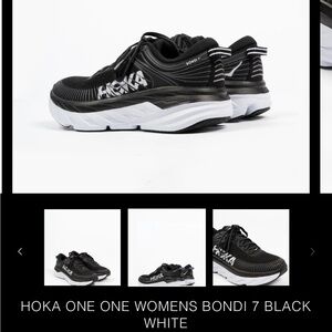 HOKA ONE ONE BONDI 7 BLACK AND WHITE WOMENS 10 1/2 Wide